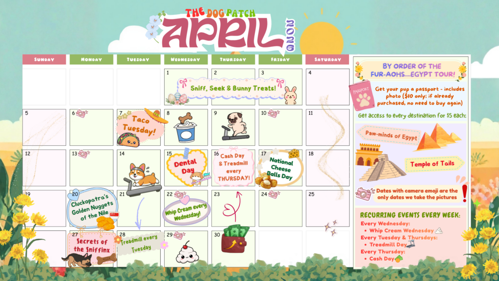 The Dog Patch April activities calendar